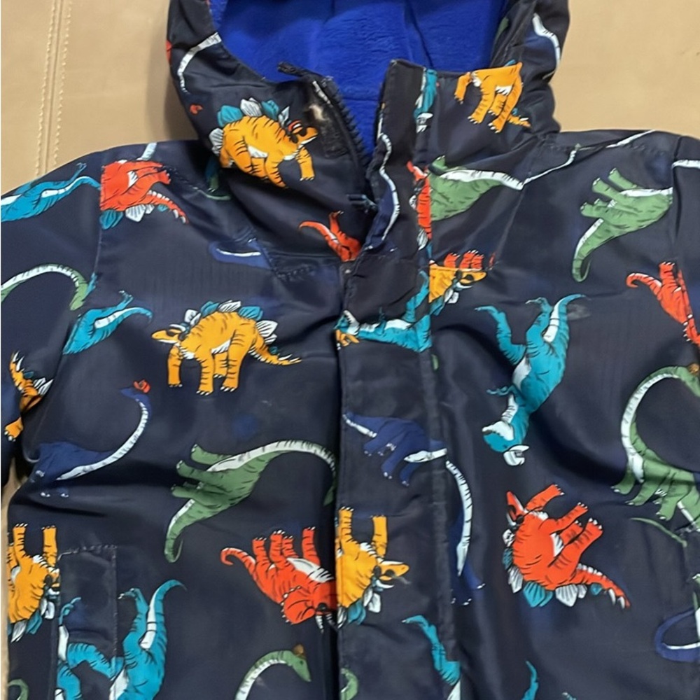 Place Kids Puffer Jacket - Navy with Colorful Dinosaurs